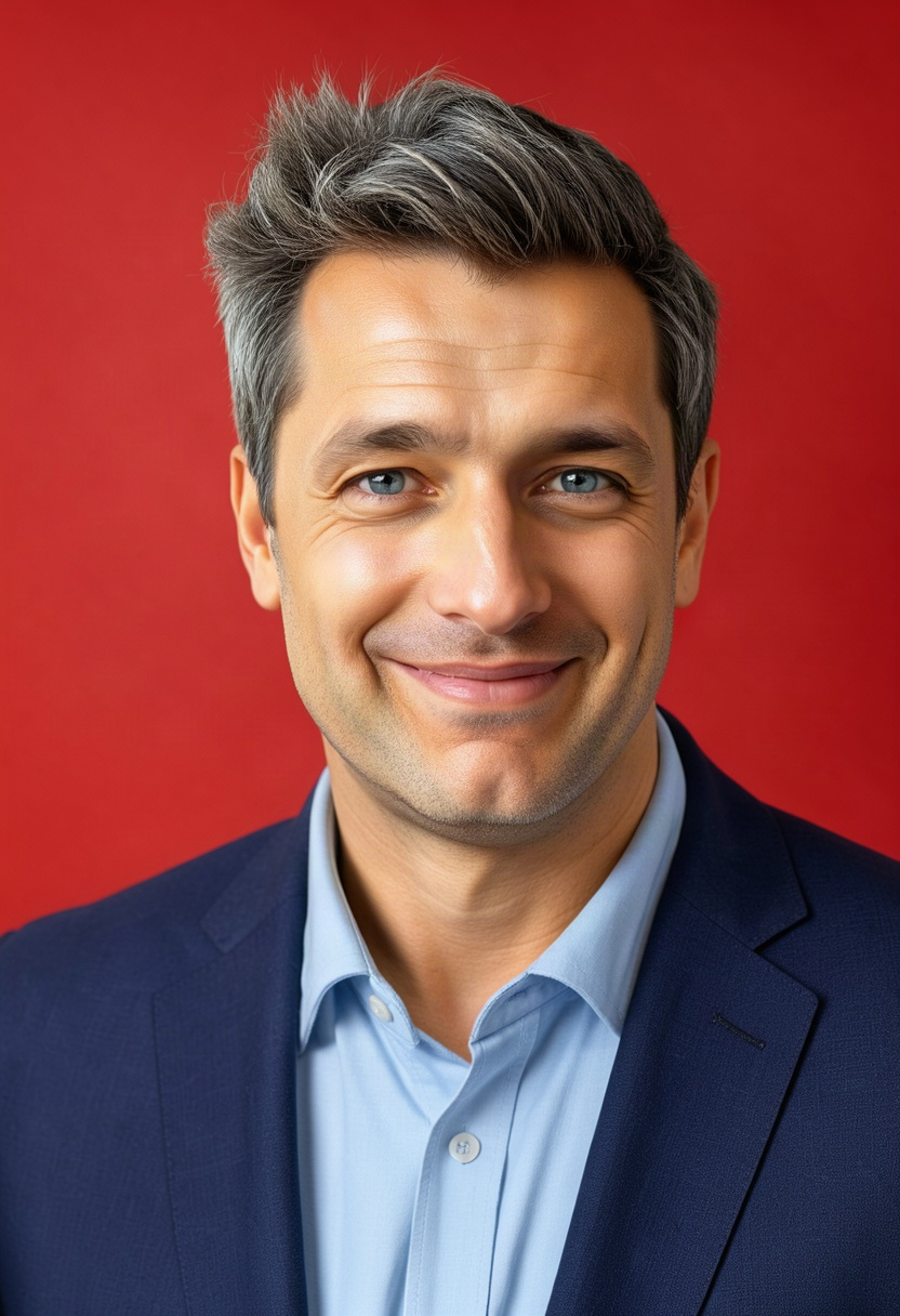 Sample headshot of a man on a Keller Williams red backdrop